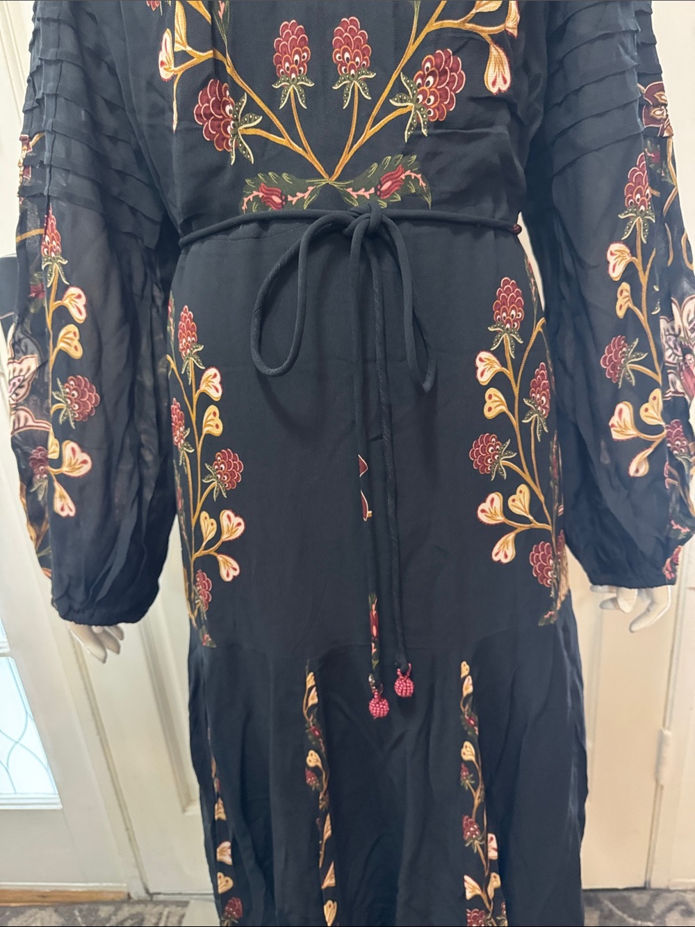 FARM Rio Berry Garden Black Maxi Floral Embroidery Long Sleeves Dress Sz XLarge - Picture 5 of 16